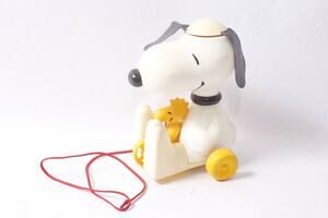 1970s Hasbro Preschool Snoopy and Woodstock Copter Vintage Pull Toy FLAW~
